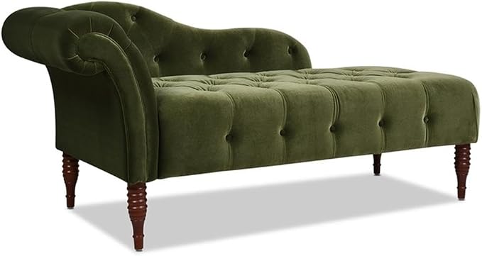 Pemberly Row Tufted Roll Arm Chaise Lounge, Olive Green Velvet Upholstery by PEMBERLYROW