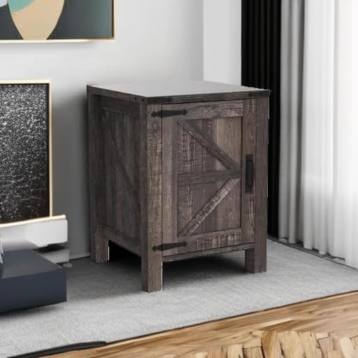 OKD Nightstand with Charging Station, 18 Inch Farmhouse End Table with Barn - Image 5