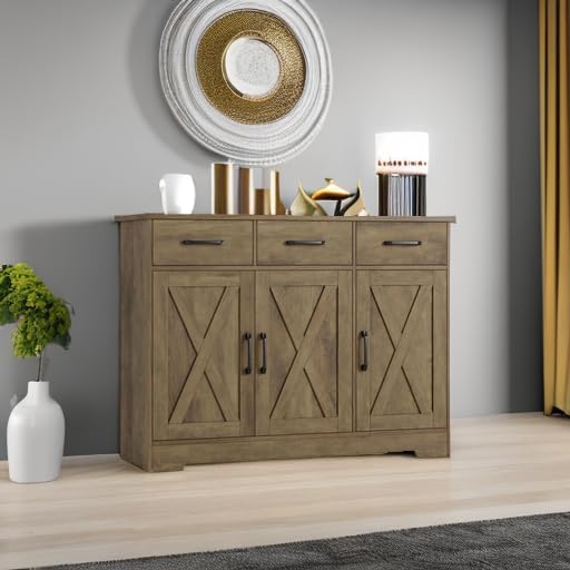 HOSTACK Modern Farmhouse Buffet Sideboard Cabinet, Barn Doors Storage Cabinet - Image 5