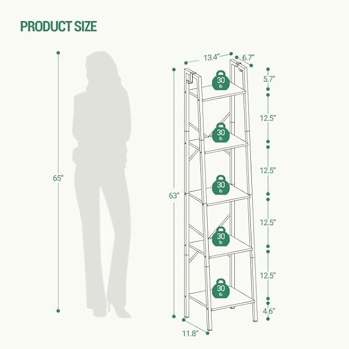 Hzuaneri Ladder Shelf, Bookshelf Bookcase, Freestanding Corner Storage Shelve - Image 2
