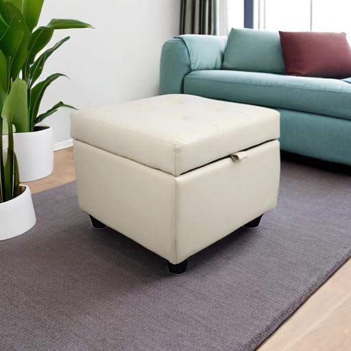 H&B Luxuries Tufted Leather Square Flip Top Storage Ottoman Cube Foot Rest - Image 5