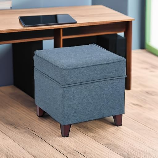 Adeco 17" Square Ottoman with Storage, Small Blue Storage Ottoman Foot Rest - Image 6