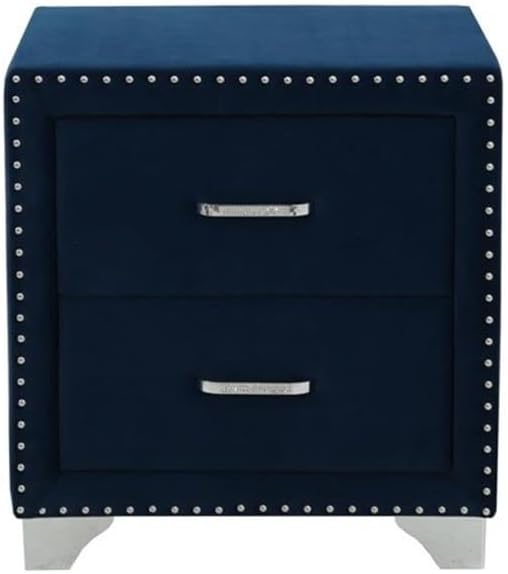Pemberly Row 2-Drawer Velvet Upholstered Nightstand, Pacific Blue, 25.5" H x - Image 4