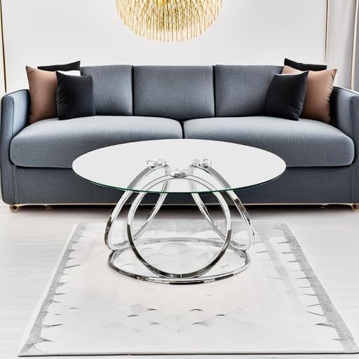 O&K FURNITURE Silver Coffee Table, Modern Glass Coffee Table Living Room Table - Image 5