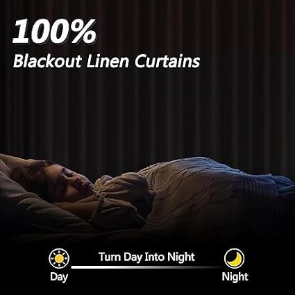 Guken Orange 100% Blackout Linen Curtains 102 Inch Length 2 Panels Set - Image 3
