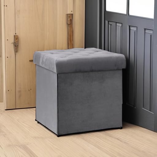 B FSOBEIIALEO Storage Ottoman Cube, Velvet Tufted Folding Ottomans - Image 6