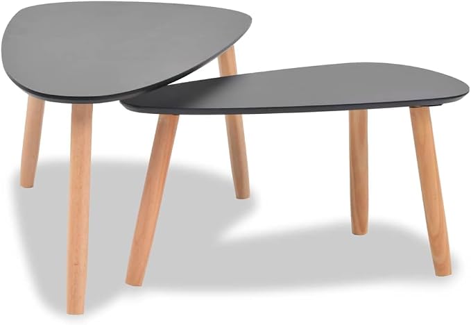 Coffee Table Set of 2 Black Solid Pine Wood Legs - Image 4