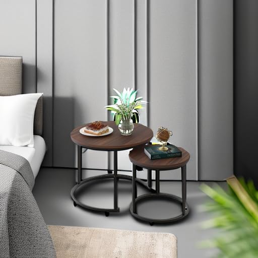 aboxoo Coffee Table Nesting Side Round Set of 2 End Table Top Sturdy Metal - Image 6