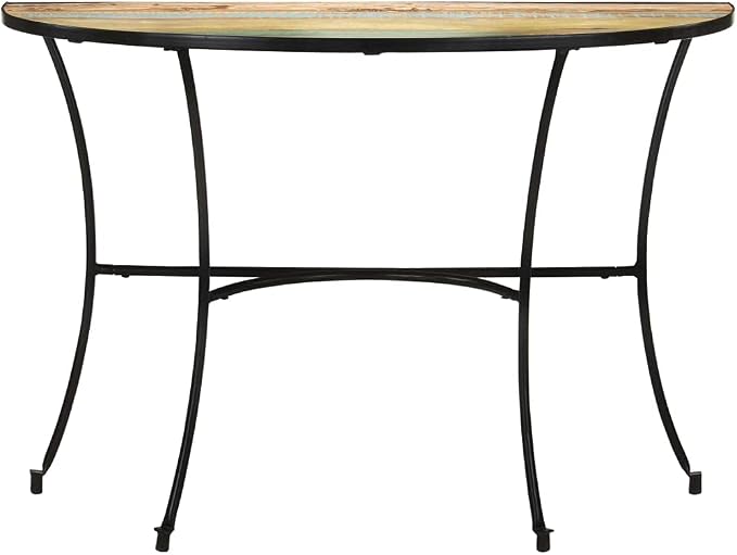 Rustic Solid Reclaimed Wood Side Table, Mixed Color Finish Crescent Console - Image 3