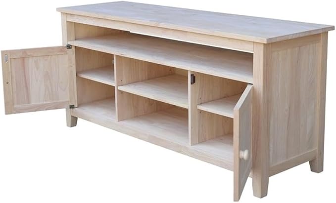 Entertainment TV Stand with 2 Doors Unfinished Solid Parawood 57"W x 18"D x 26"H - Image 5