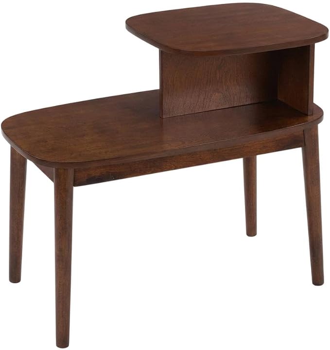 Furnifact Brown Chairside End Table, 2 Tier Shelves, Mid-Century Style Solid by FURNIFACT