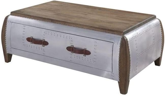 HomeStock Victorian Vintage Coffee Table in Antique Oak & Aluminum by Homestock
