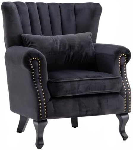 Mid-Century Modern Accent Chair Velvet Armchair Tufted Wingback Santa Club - Image 8