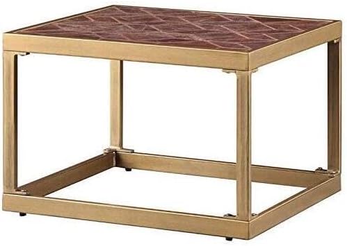 HomeStock Renaissance Revival End Table, Retro Brown Top Grain Leather by Homestock