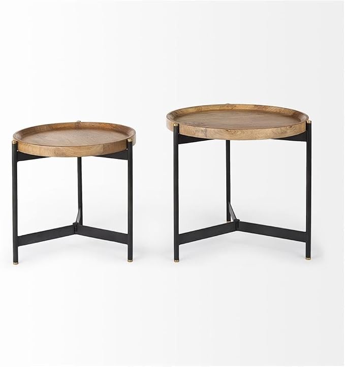 Pemberly Row Nesting Side Tables, 22.5Lx22.5Wx20.8H, Mango Wood Tray Tops - Image 6