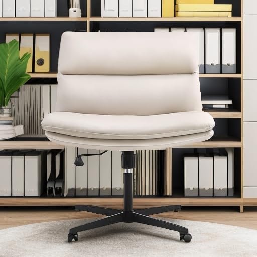 EMIAH Armless Office Desk Chair No Wheels PU-Padded Vanity Mid-Back Ergonomic - Image 6