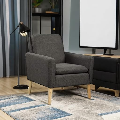 Modern Accent Chair for Living Room, Comfy Upholstered Linen Fabric Single Sofa - Image 5