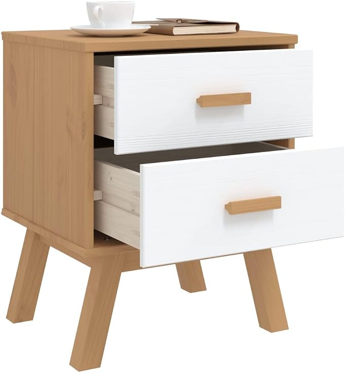 Scandinavian Style Bedside Cabinet in White and Brown - Image 4