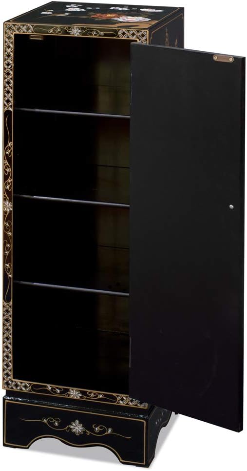 Black Lacquer Mother of Pearl Chinese Pedestal Cabinet - Image 2