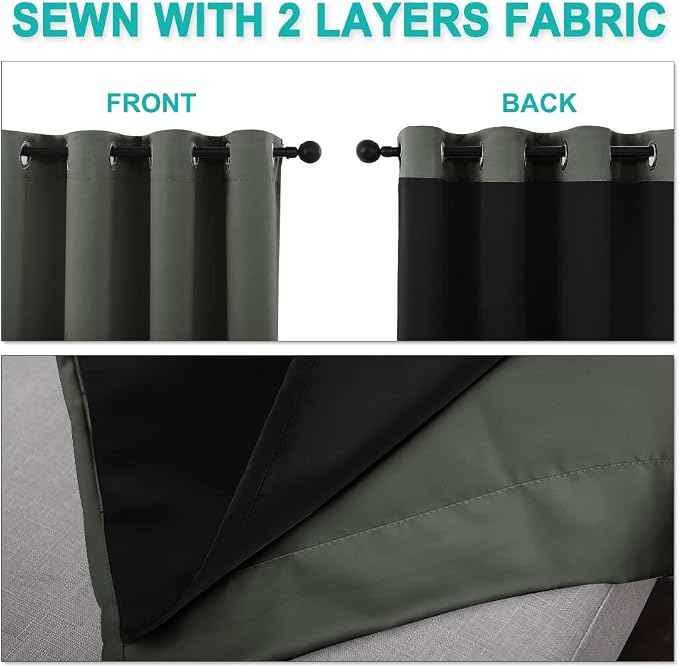 NICETOWN 100% Blackout Curtains 80" Long, Pair of Energy Smart & Noise Blocking - Image 5