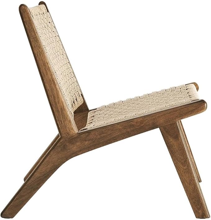 Modway Saoirse Woven Rope Wood Accent Lounge Chair in Walnut Natural - Image 5