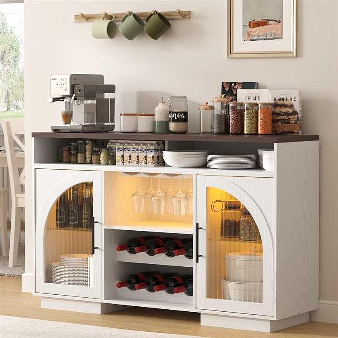Wine Bar Cabinet, Arched Glass Doors, Wine Rack, Adjustable Shelves, Sideboard - Image 7