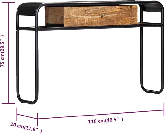 Console Table with 1 Drawer and 2 Compartments, 46.5"x11.8"x29.5" Solid Mango - Image 8