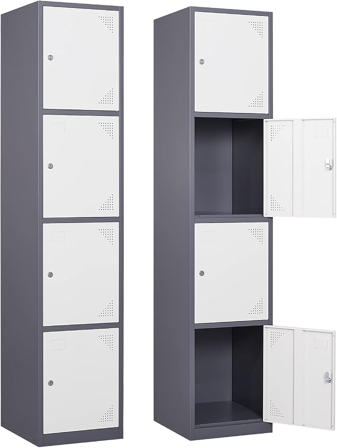 Metal Locker with 4 Doors, Lockable Locker Cabinet by Anxxsu