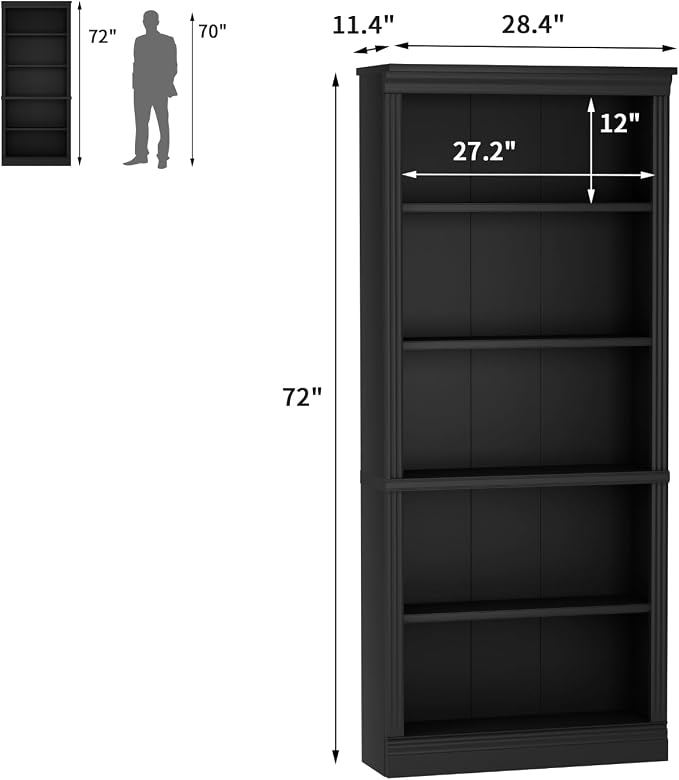 Furniwell Bookcase Bookshelves, 5-Shelf Tall Bookcase 71" Wood Open Display - Image 2