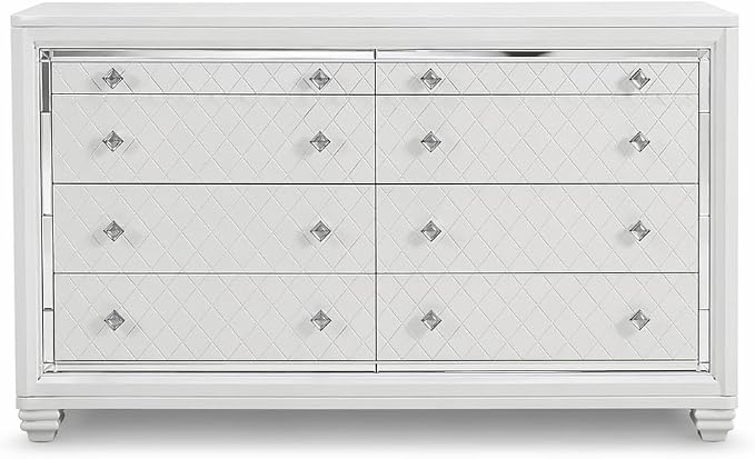 First of a Kind Shiney Contemporary 5 Piece Queen Bedroom Set High Gloss White - Image 7