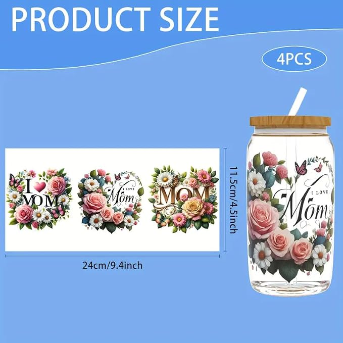 4pcs Mother's Day Series Design UV DTF Cup Wraps Winter UV DTF Transfer Sticker - Image 4
