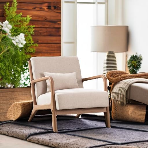ANJ Mid Century Modern Accent Chair, Comfy Fabric Living Room Chairs - Image 5