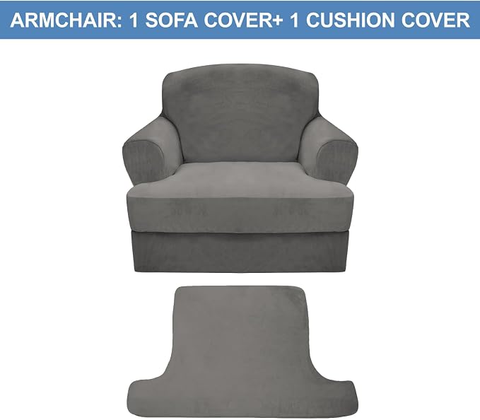 CUCRAF T Cushion Sofa Cover 2 Piece Armchair Slipcovers, Soft Thick Velvet - Image 5