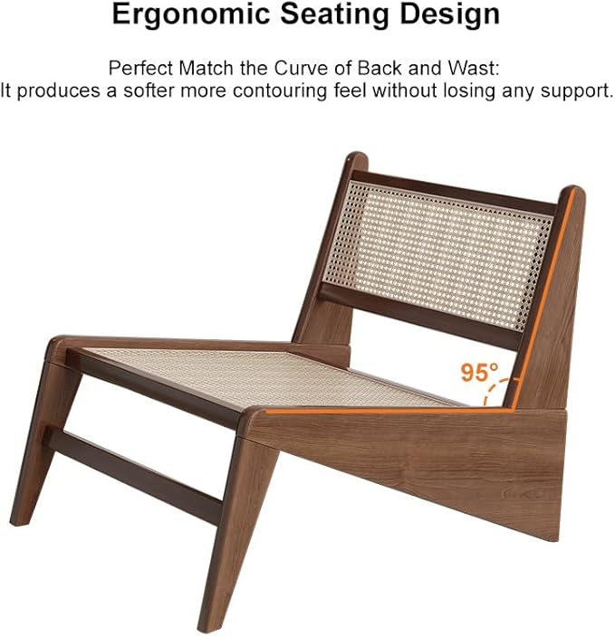 homary Mid Century Modern Chairs Set of 2, Japandi Walnut Rattan and Wood - Image 3