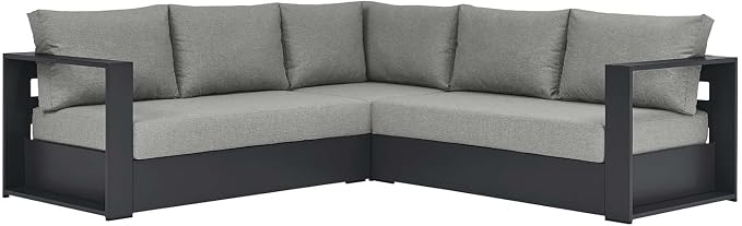Modway Tahoe Aluminum 3-Piece Outdoor Patio Furniture Gray, Modular Sectional - Image 4
