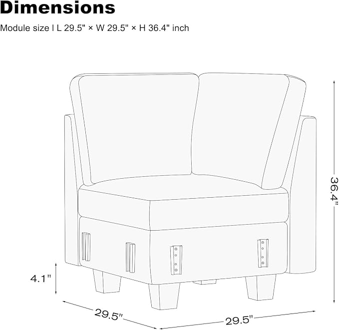 Belffin Chenille Corner Seat for Modular Couch. Sectional Sofa Module. Dark - Image 2