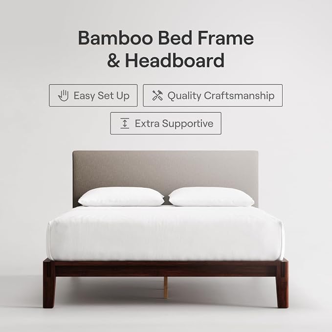Nectar Bamboo Platform Bed Frame & Upholstered Headboard - Image 2