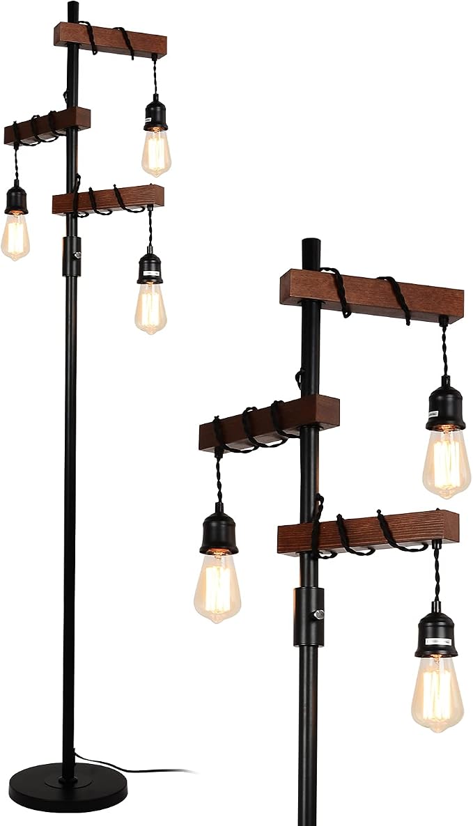Industrial Floor Lamp, Farmhouse Tree 68 Inch 3 Lights Wood Standing Lamp by Airposta