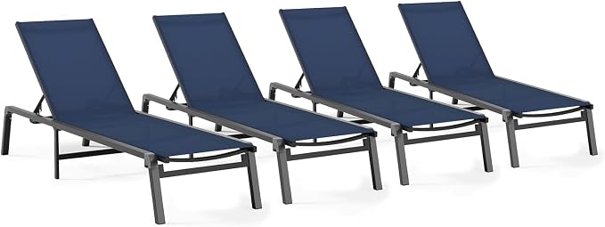 Patio Chaise Lounge Chair Set of 4, Foldable Lounge Chair by CIOKEA