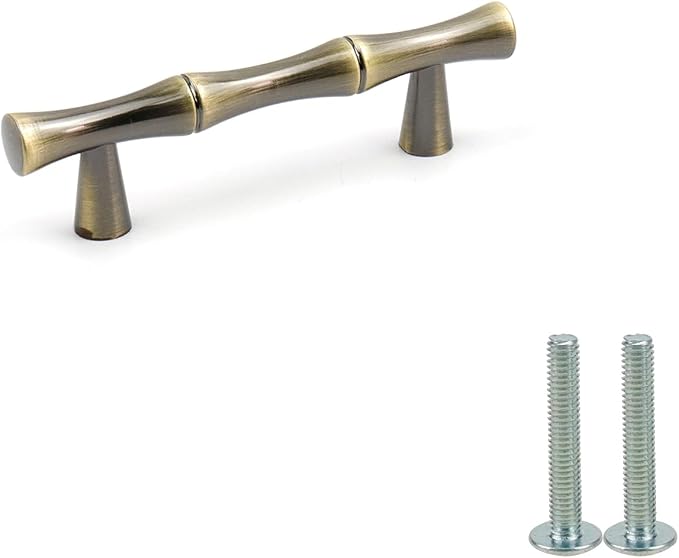 2PCS Bamboo Pull, Bronze Antique Brass Zinc Alloy Cabinet Handles, 2.5 Inch - Image 2