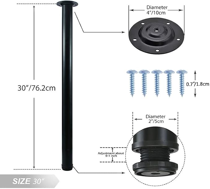 QLLY 30 inch Adjustable Metal Desk Legs, Heavy Duty Furniture Table Legs - Image 2