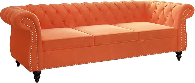 Mid-Century 3 Seater Sofa, Velvet Couch - Image 8