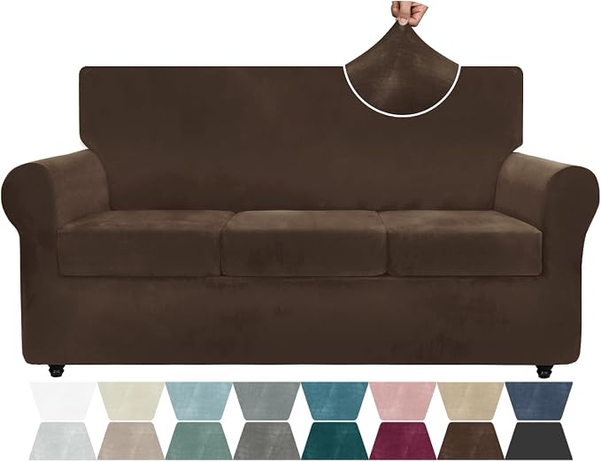 ZNSAYOTX Luxury Velvet Couch Cover 4 Piece Stretch Sofa Covers by ZNSAYOTX