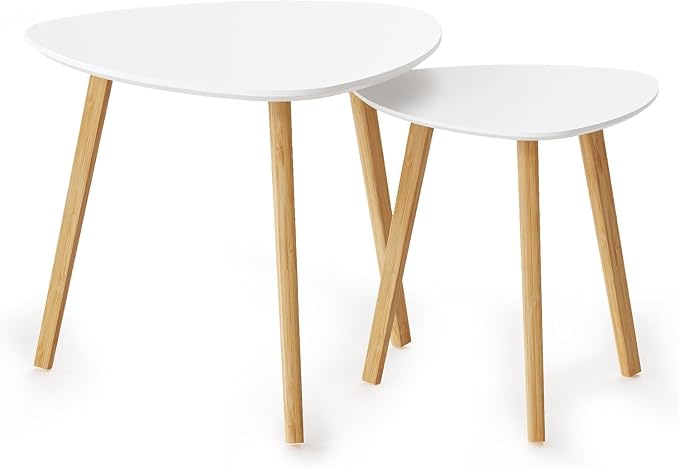 BAMEOS Bamboo Nesting Triangle End Table, Balcony in White by BAMEOS