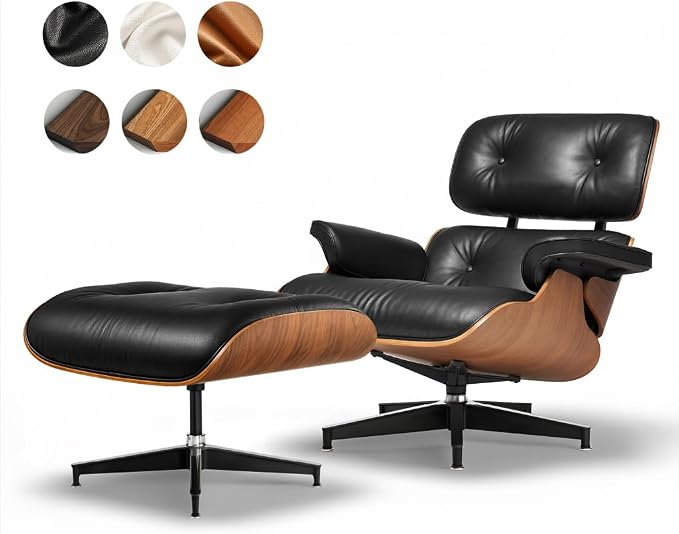 Black PU Leather, Mid Century Chaise Lounge Chair Indoor, Chair by MakeHomeBetter