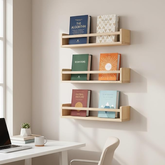 AZSKY 24 Inch Natural Pine Wood Floating Shelves, Nursery Book Shelves - Image 5