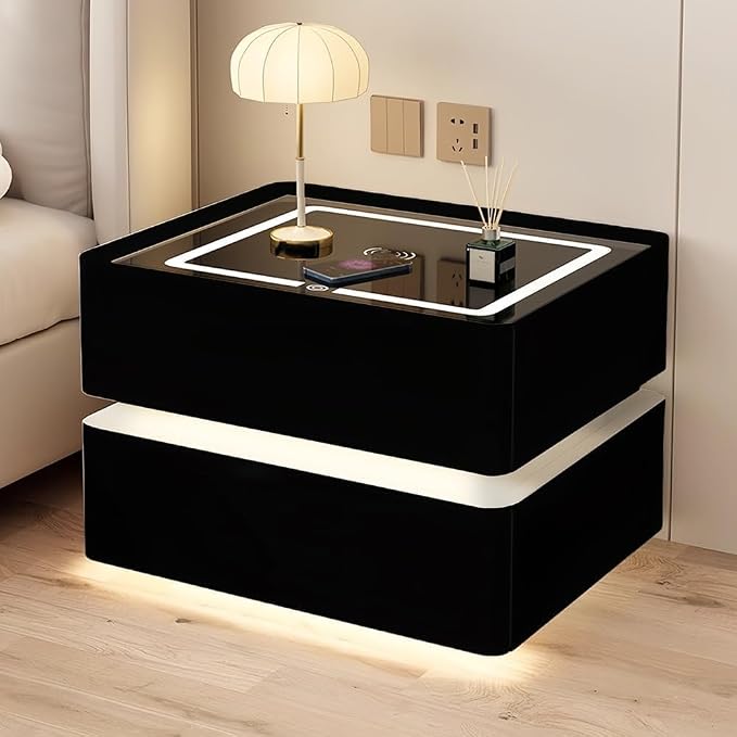 Modern Smart Nightstand with Wireless Charging with LED Sensor Light, Smart - Image 3