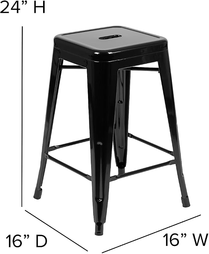 Flash Furniture Lily 24" High Metal Counter-Height, Indoor Bar Stool in Black - Image 3