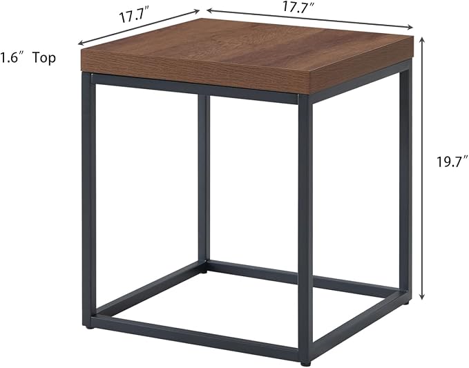 CENSI Modern Square End Table, Extra Thick 1.6" Wood Top & Metal Frame - Image 3