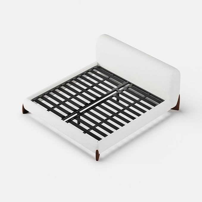 homary Curva Modern White Boucle King Size Platform Bed Set & Bedroom Bench - Image 9